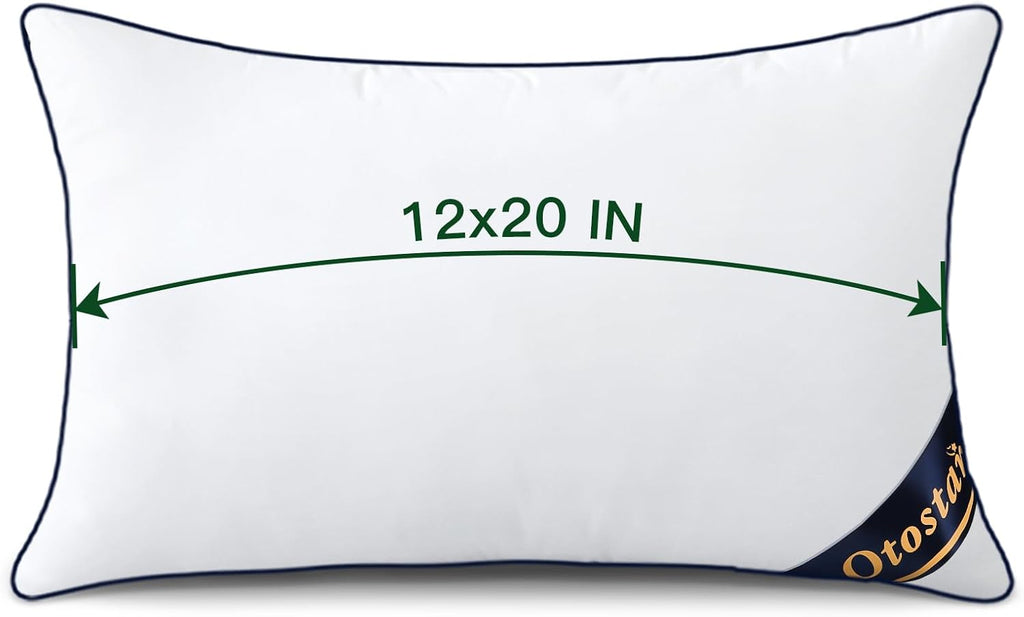 12x20 Down Alternative Fill Throw Pillow Insert - 100% Cotton Cooling Cover - Soft Fluffy Synthetic Down