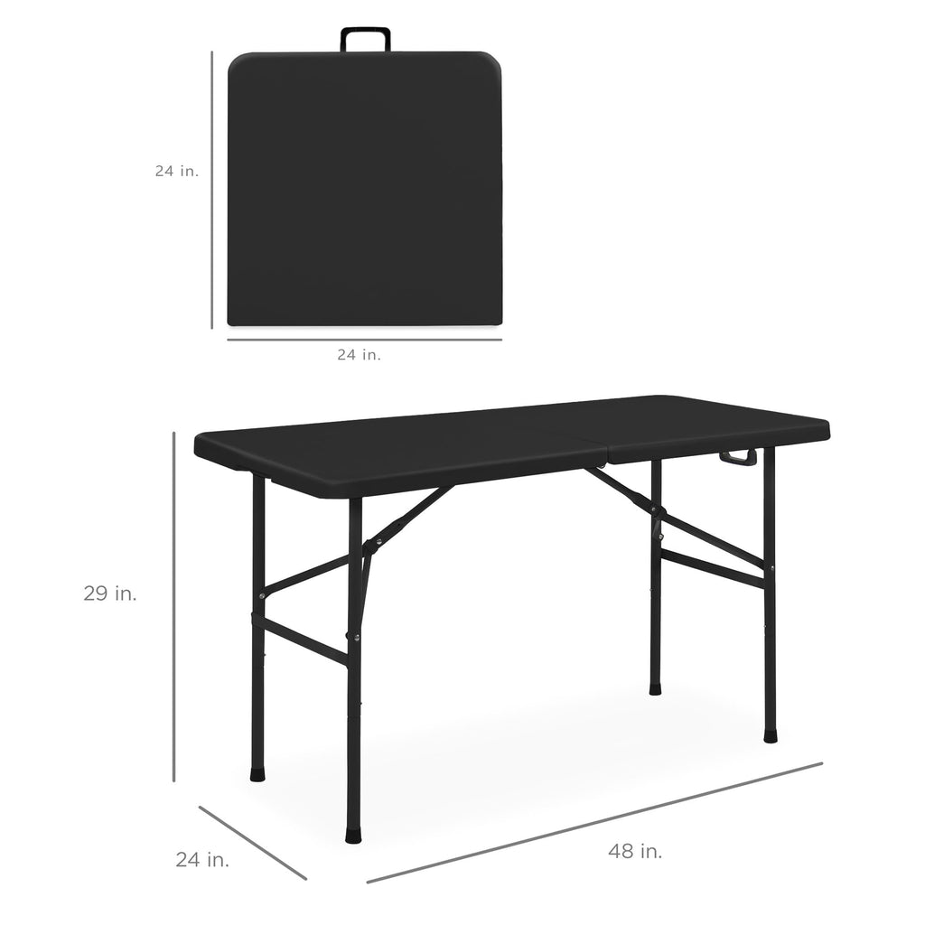 4ft Plastic Folding Table, Indoor Outdoor Heavy Duty Portable w/Handle, Lock for Picnic, Party, Camping - Black