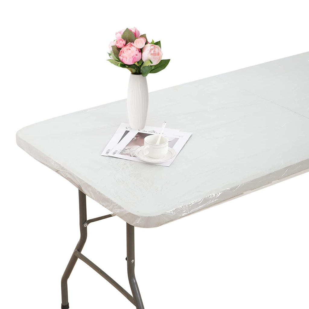 Clear Vinyl Rectangle Fitted Tablecloth Elastic Edged Table Cloth Waterproof Oil-Proof Plastic Cover