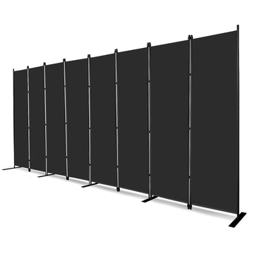 8-Panel Black Room Divider 6ft Tall Indoor Folding Privacy Screen