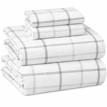 Printed Flannel Sheet Set, 100% Natural Cotton, Soft, Warm & Deep Pocket, Advanced Nano-Tech Making it Resistance to