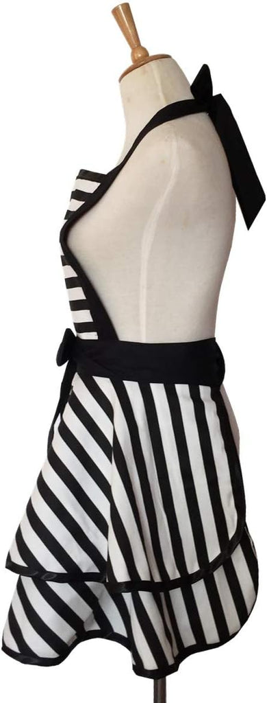 2 Pack Cute Vintage Matching Aprons for Women Girls Black Striped Retro French Maid Apron Adjustable Parent and Child