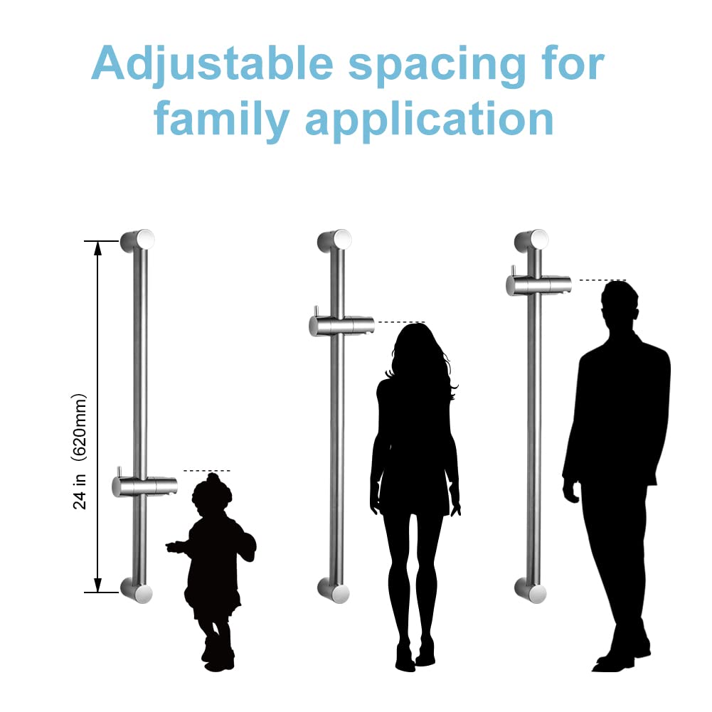 Shower Slide Bar 24 in Segmental Slide Bar Adjustable Installation Distance 18-24 in with 360° Adjustable Handheld
