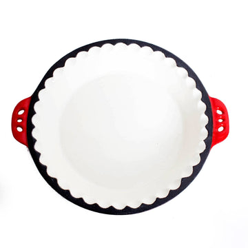 Extra Deep Pie Pan, Enamel Coated Cast Iron Bakeware with Crimped Edges and Handles, 10.25 inches