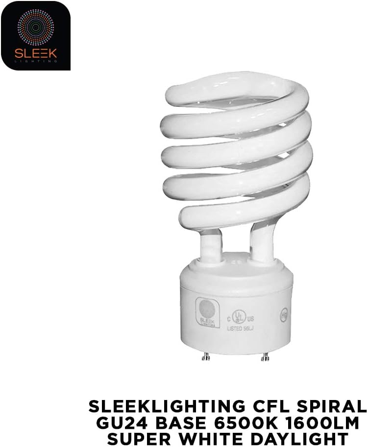 GU24 23W T2 Spiral CFL Light Bulb 6500K Super White 2-Prong