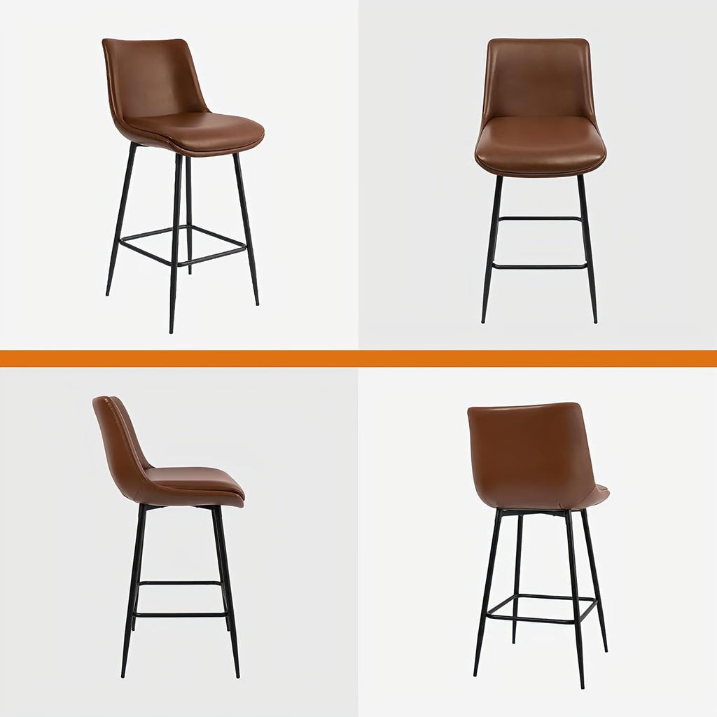 Counter Height Bar Stools Set of 2, FSC Certified Upholstered Faux Leather Barstools with Back, Metal Base, 27" Seat