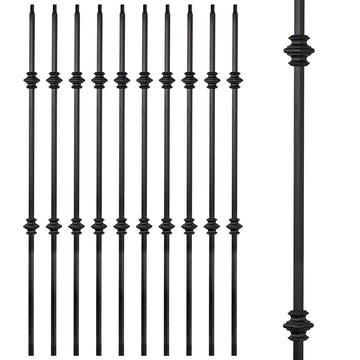 Wrought Iron Balusters - Set of 10 Hollow Double Knuckle Balusters - Decorative Metal Balusters for Decks - Spiral