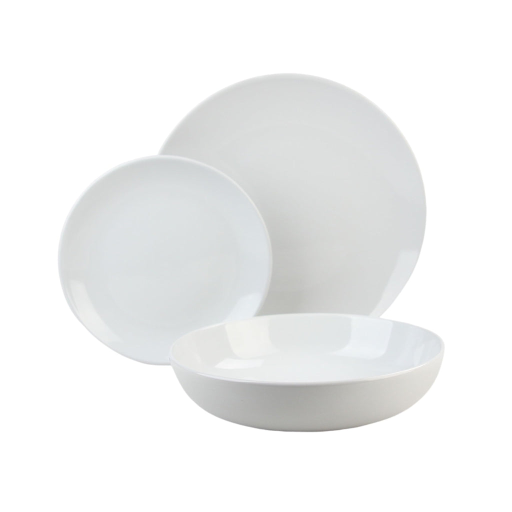 12 Piece Coupe Stoneware Dinnerware Set with Dinner Bowl, Service for 4, White