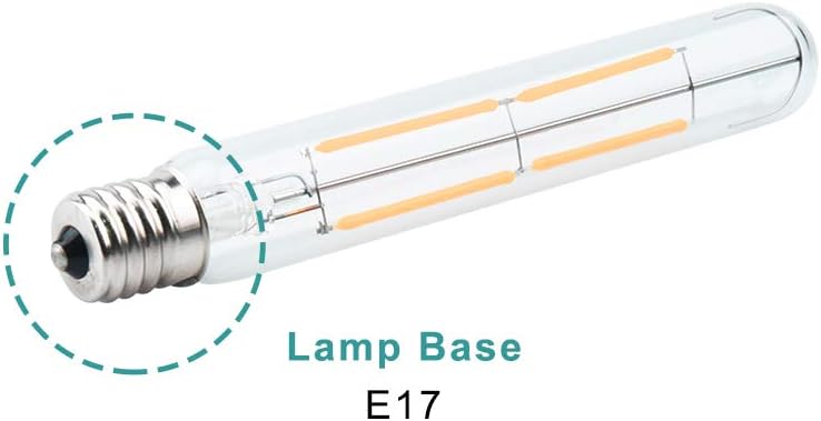 4W LED T6.5 Tubular Filament Bulb Dimmable, E17 Intermediate Base T6.5 LED Appliance Light 5.7" Length 40W