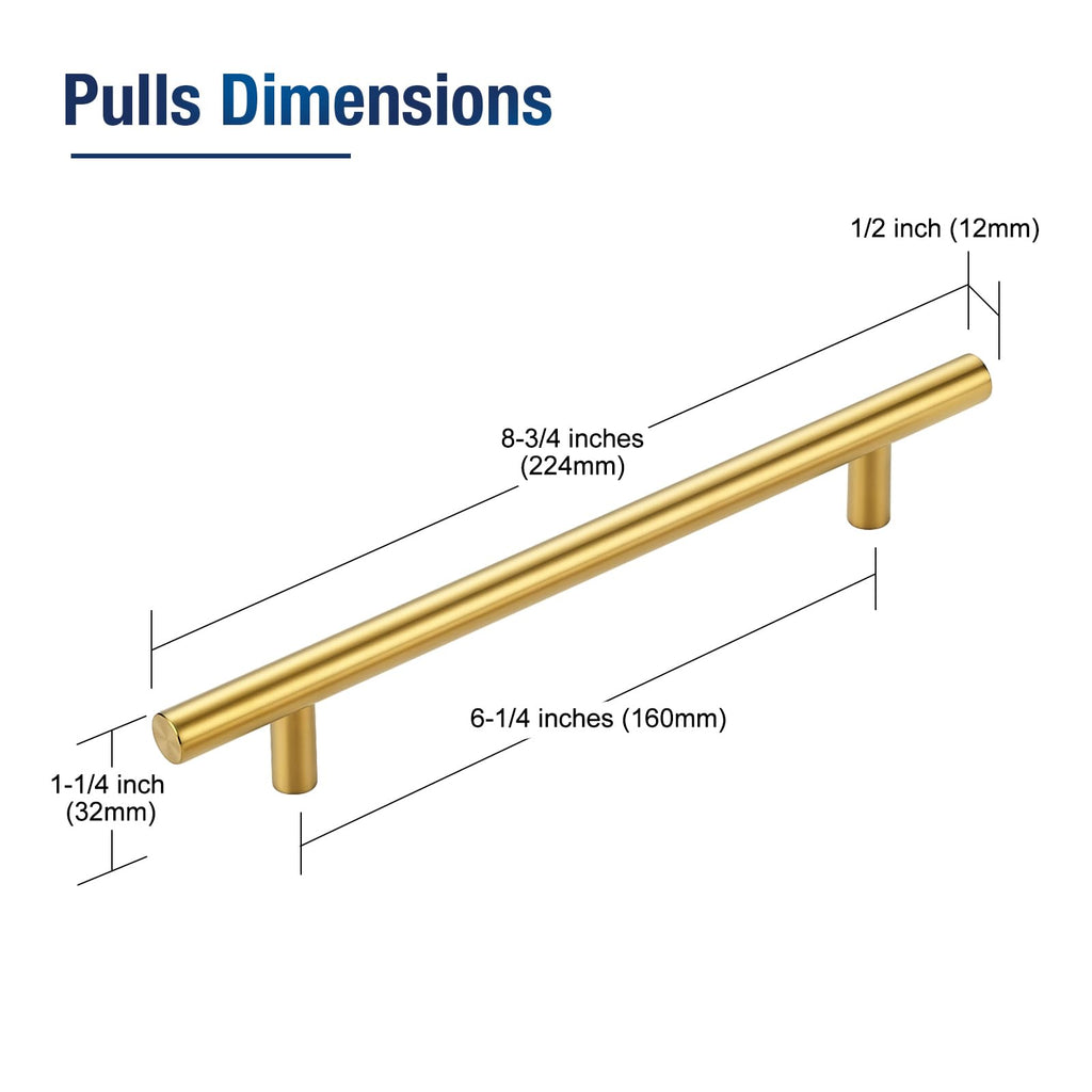 Gold Cabinet Pulls Drawer Pulls, 6-1/4 Inch CC, 45 Pack