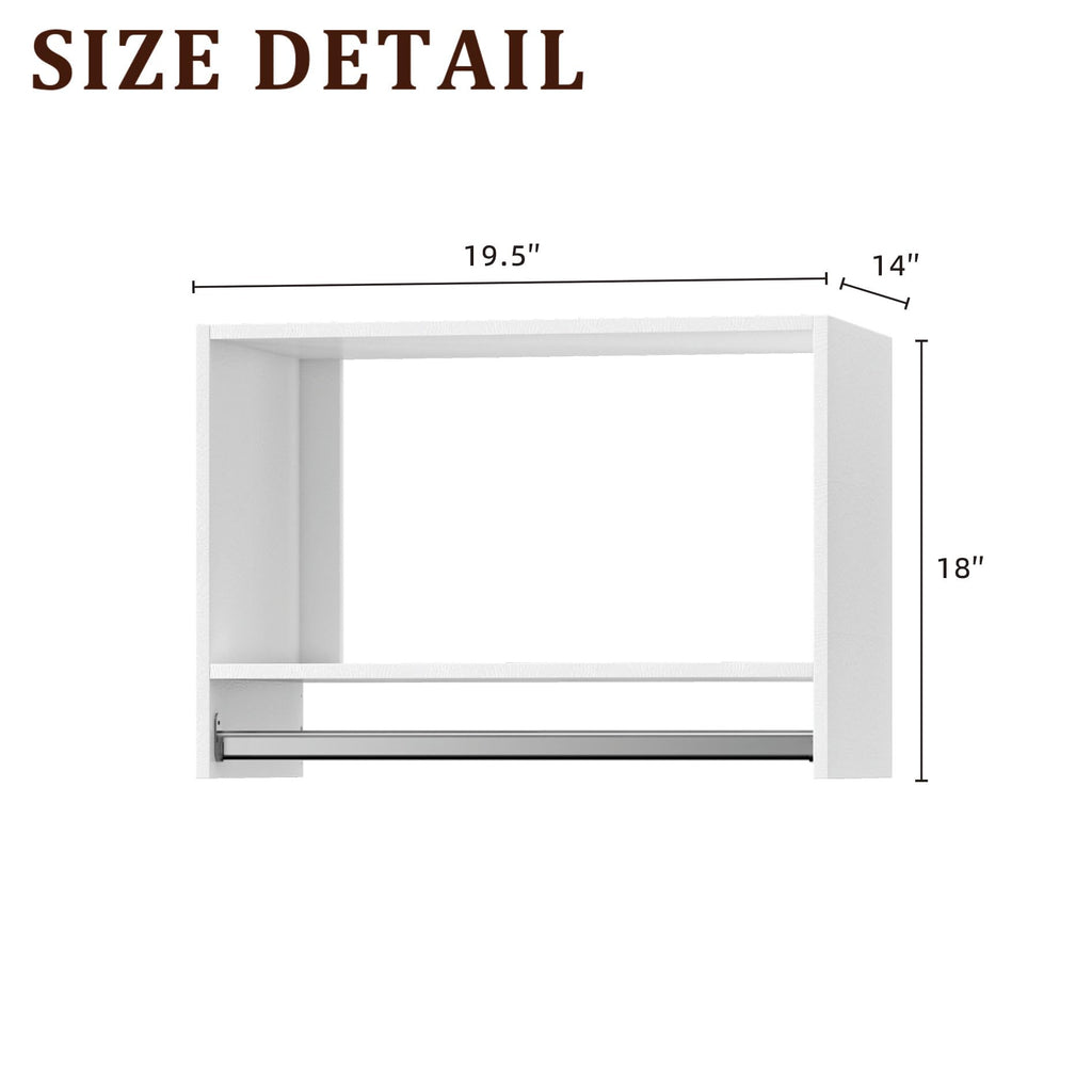 19.5" Wide Tall Hanging Modular Closet System, Wall-Mounted Closet Organizer with Shelf and Hanging Rod, White