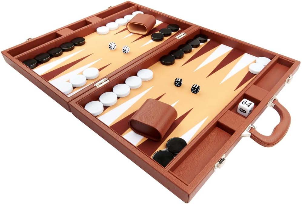 19-inch Premium Backgammon Set - Desert Brown Board