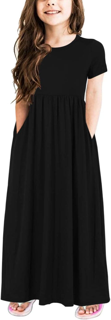 Girls Modest Casual Maxi Dress with Pockets