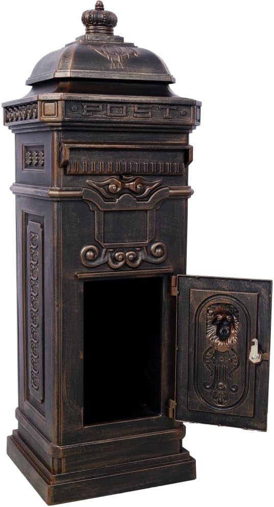 Copper Mailbox, Large Lockable Package Drop Box with Roman Statue, Rustproof Cast Aluminum Mail Boxes Mount Design