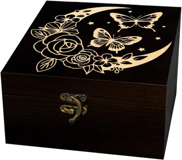 1 Pc Wooden Keepsake Storage Box, Butterfly Flowers Moon Square Pine Memory Box for Anniversary Jewelry Board Storage