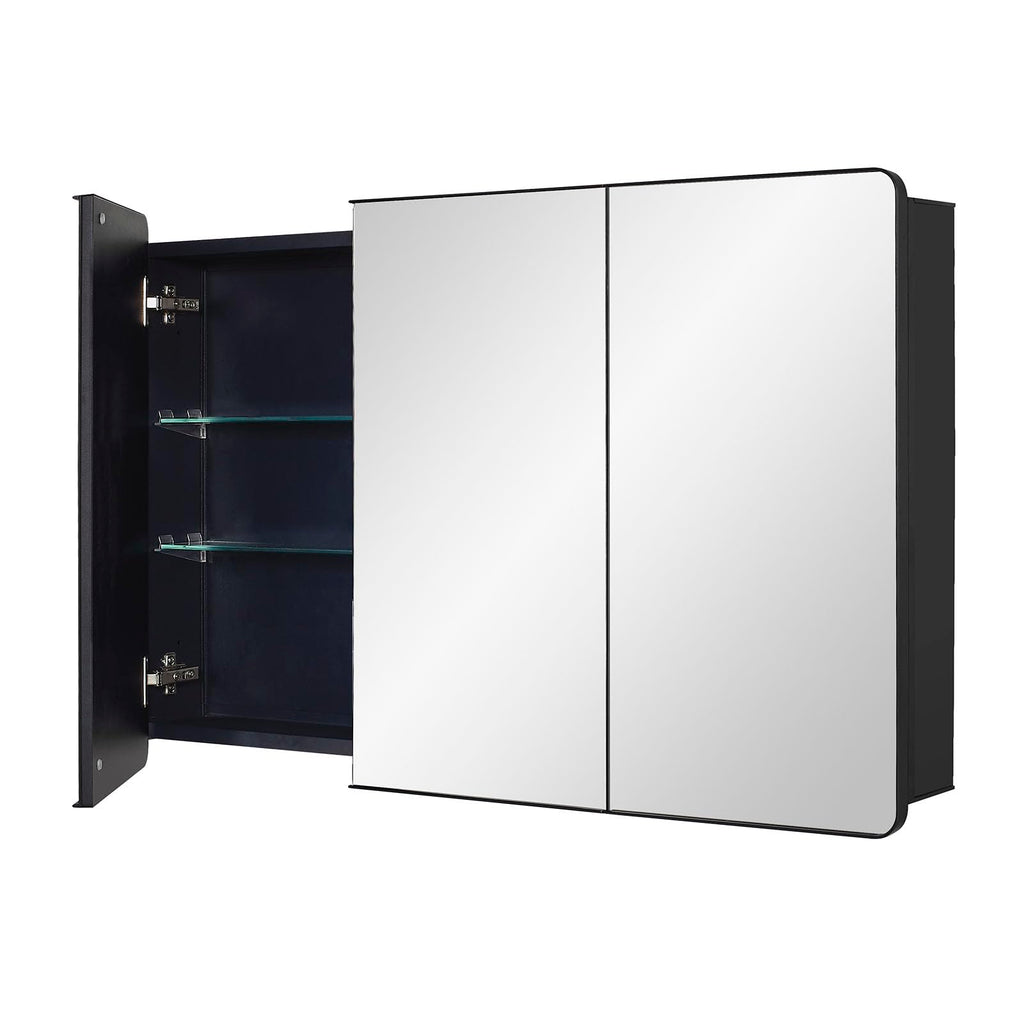 Black Bathroom Medicine Cabinet with Round Corner Framed Door, 40 x 25.5 inch, Recessed or Surface Mount, with