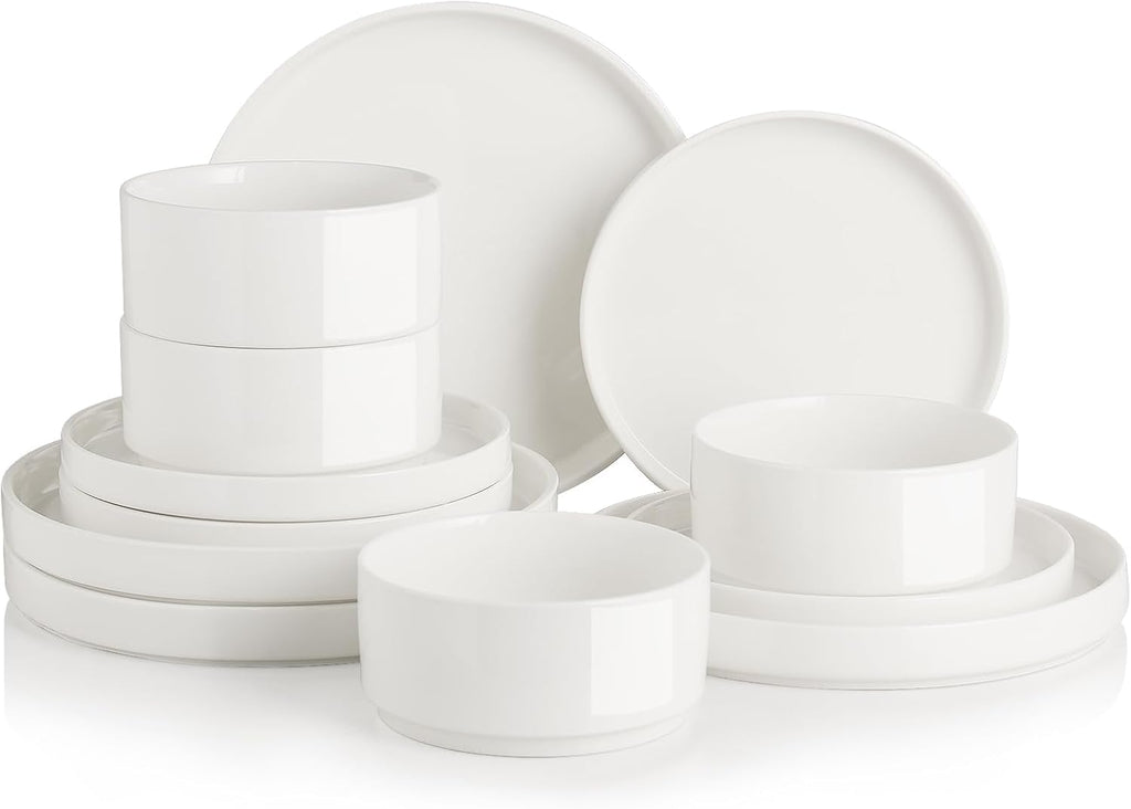 Porcelain Dinnerware Sets for 4, 12 Pieces Ceramic Plates and Bowls Set