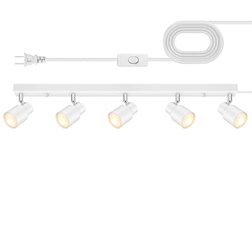 Track Lighting Plug in, 30" LED Track Light Fixtures Ceiling, White 5 Way Spotlight, Rotatable Head, Plug Wall Lights