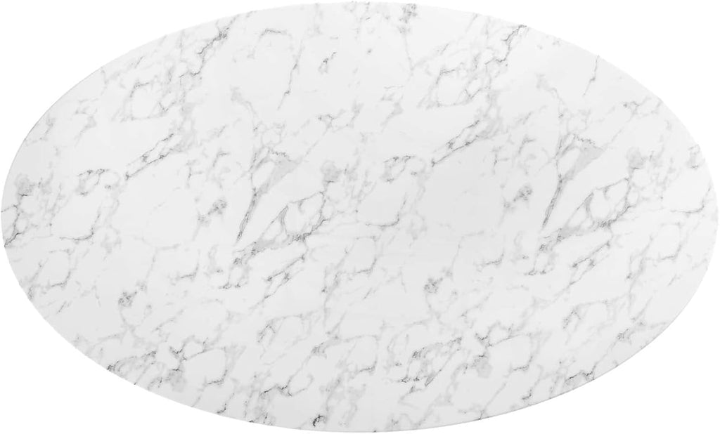 Inspired Tulip Style Oval Pedestal Dining Table — White Base / Marble Top, 78″ Oval