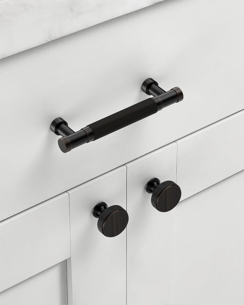 Oil Rubbed Bronze Knurled Cabinet Handles Kitchen Pulls 3.75 Inch 10 Pack