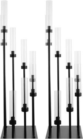 8-Arms Black Floor Candle Holder, Set of 2 Modern Candelabra with Acrylic Shades for Table Centerpiece, Home Decor