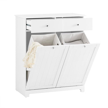 Laundry Hamper Cabinet, 2 Baskets, 35.4 x 14.5 x 29.5 in, White