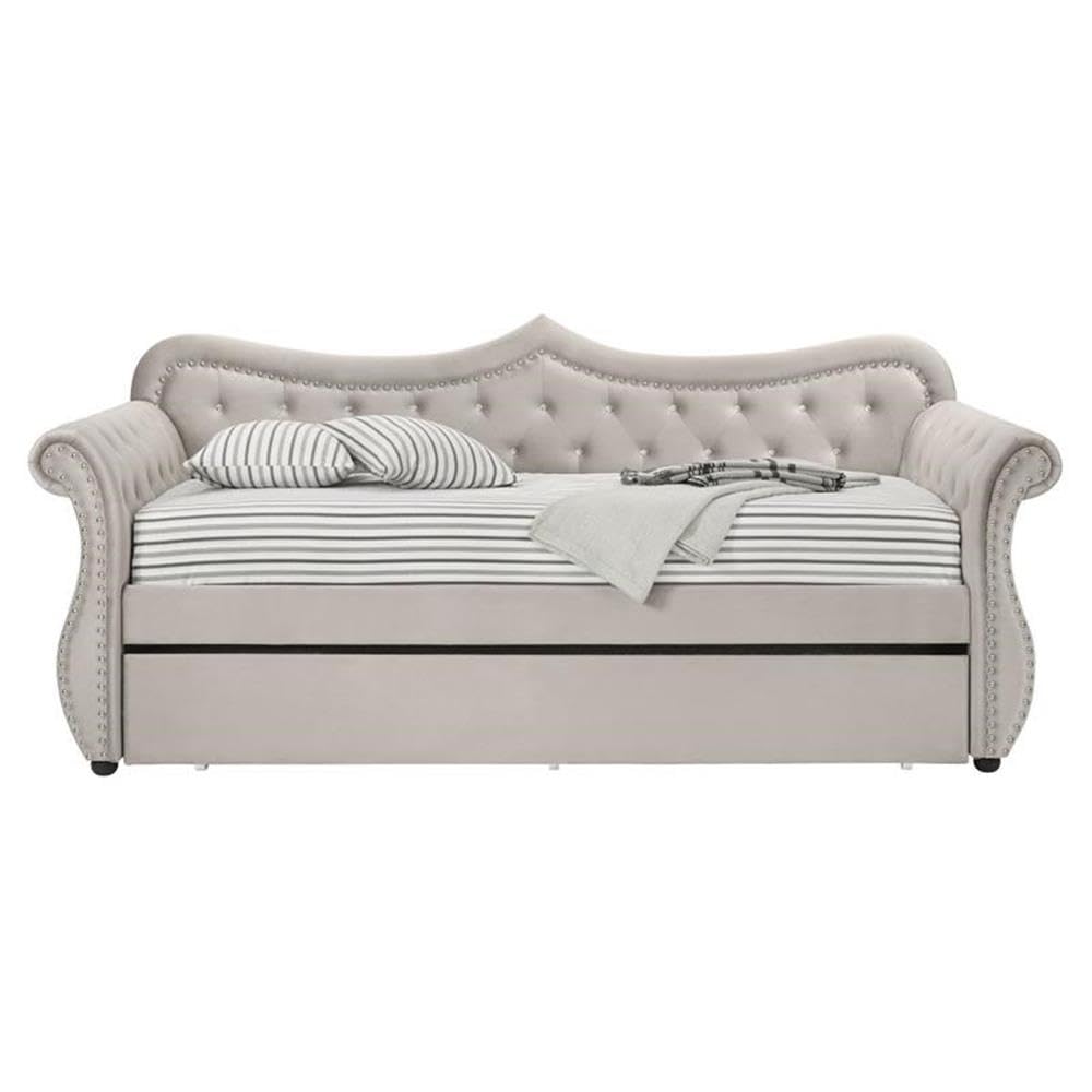 Adkins Daybed & Trundle in Beige Velvet