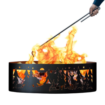 Northwoods Unpainted 12 in. Tall 30 in. Diameter Outdoor Fire Ring with Fire Poker - 30 x 30 x 12 in.
