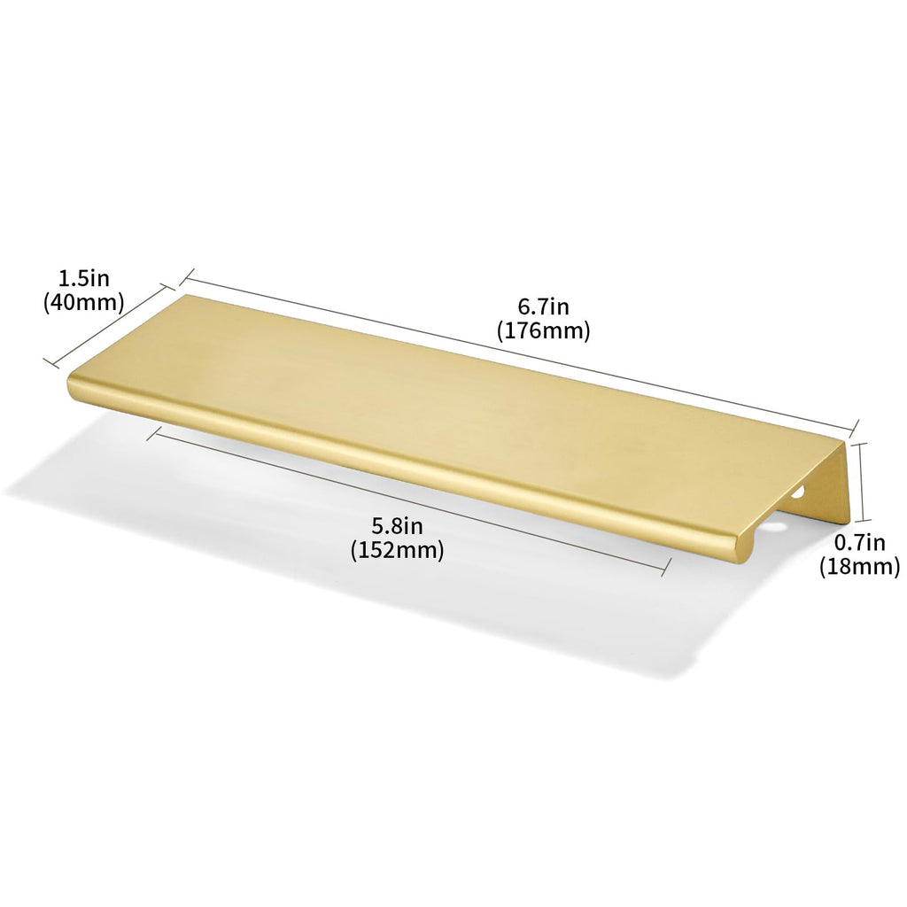 2 Pack 6 inch(152mm) Hole Center Brushed Gold Finger Edge Pulls Drawer pulls Matte Gold Finger Edge Pull Solid Zinc