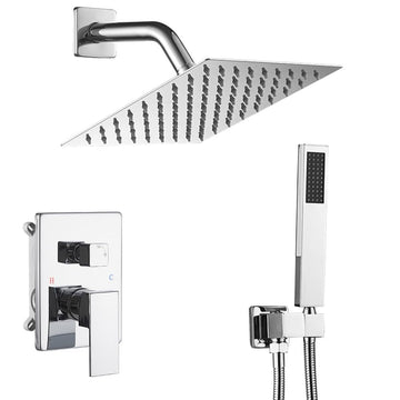 Shower System Polished Chrome Bathroom Rainfall Shower Faucet Set Complete Wall Mounted 8 Inch Shower Head and Handle