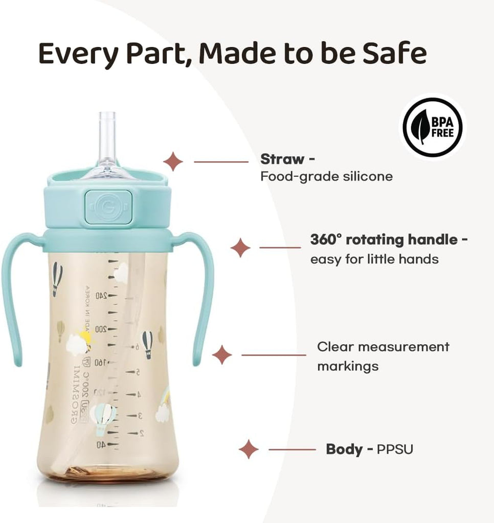 Baby Straw Cup Stage 2, 12M+, Spill-Proof, 6oz (Cherry)