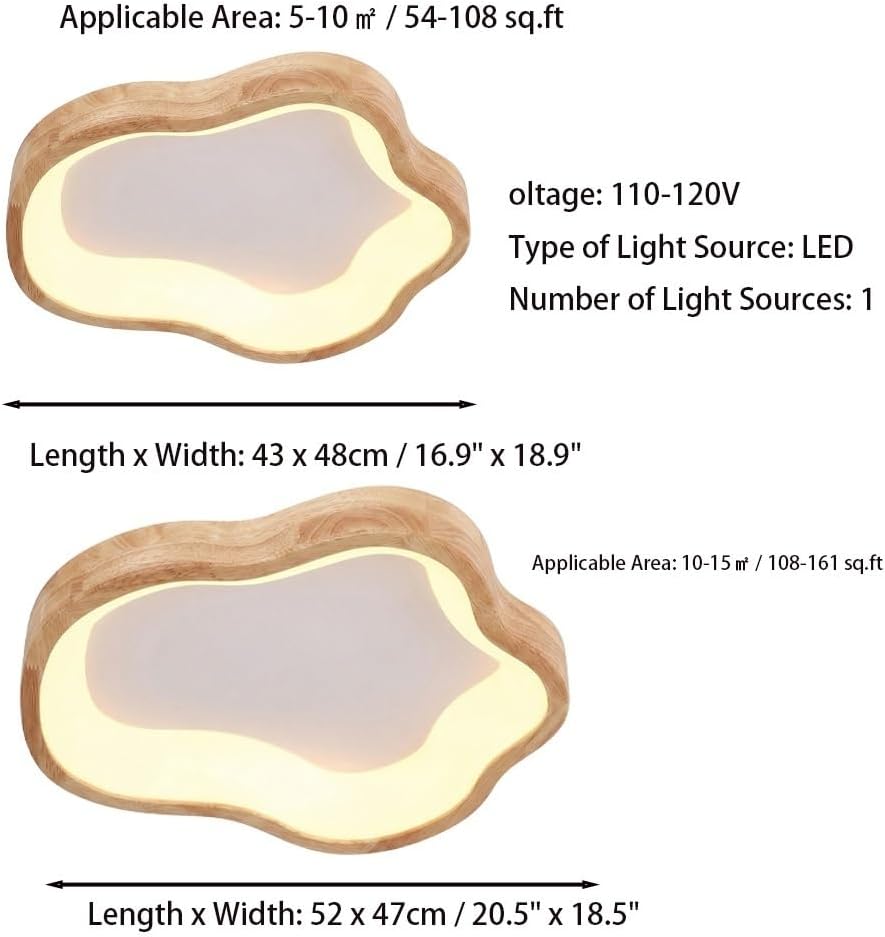 Wood Cloud Flush Mount Ceiling Light, Cream Shape Bedroom Lamp, Nordic Solid Wood Fixture, Kids Room, Hallway