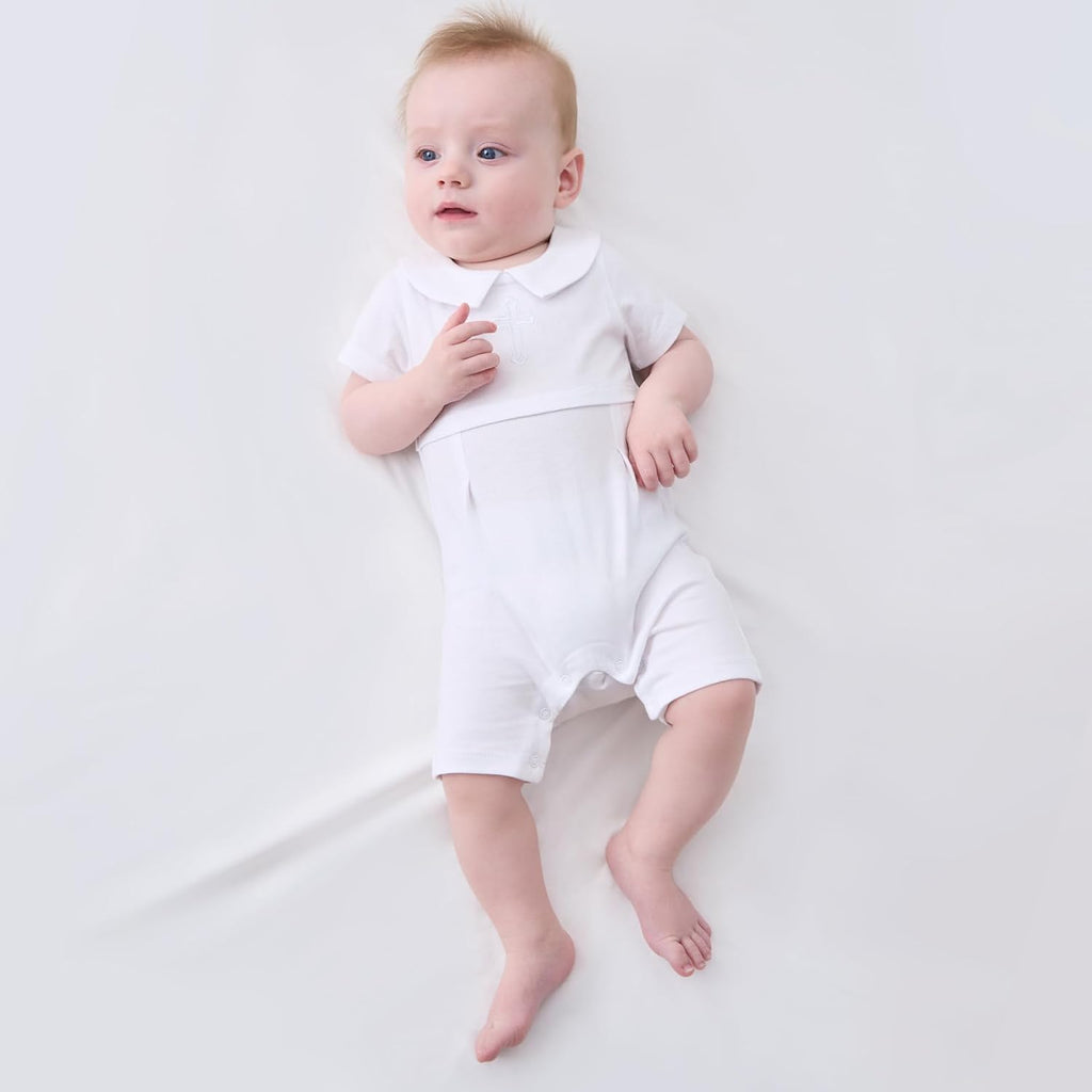 Baby Boy Baptism Outfit Cotton Romper