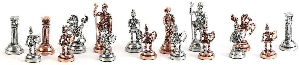 Metal Chess Set for Adults Historical Rome Antique Copper Figures,Handmade Pieces and Different Design Wooden Chess