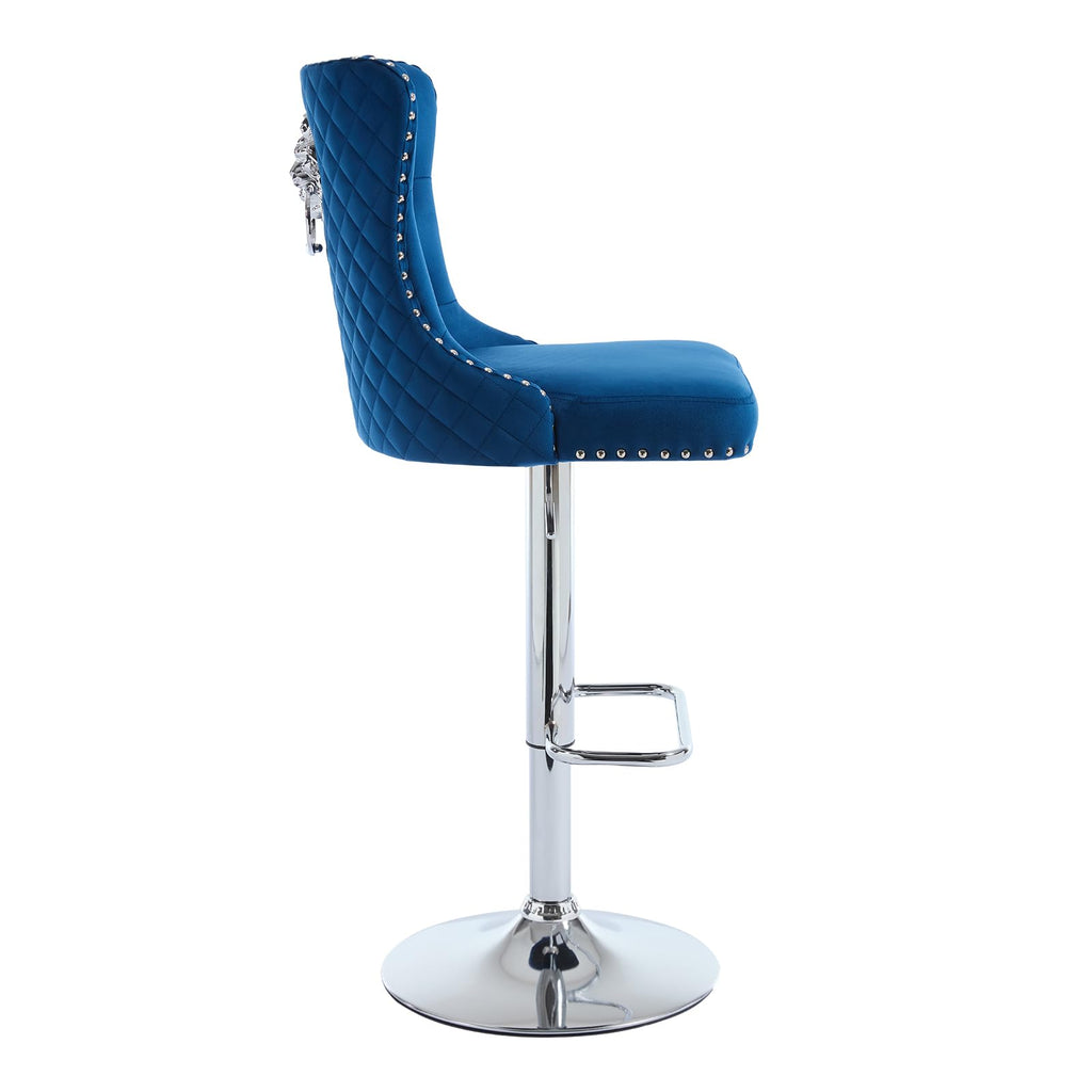 Swivel Barstools Set of 2 with Ring Pull Modern Velvet Adjustable Stools with High Tufted Back Upholstered Kitchen