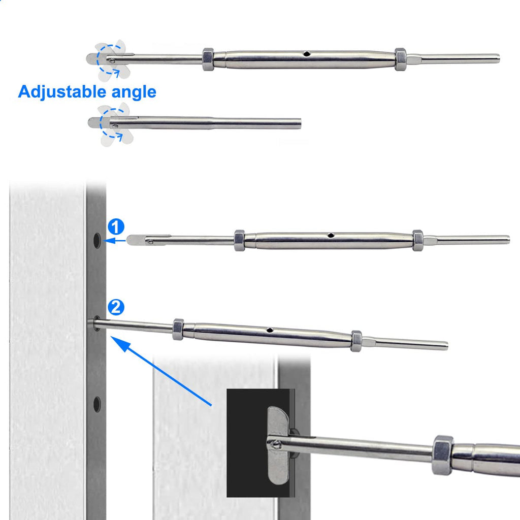 Stainless Steel Cable Railing Hardware Kit for Metal Posts 1/8 Cable Railing System, Drop Pin Turnbuckle 10 Pair