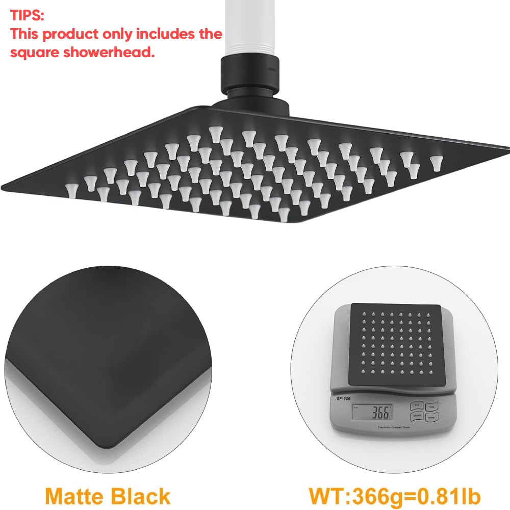 6 In Rain Shower Head High Pressure Rainfall Shower Head Matte Black