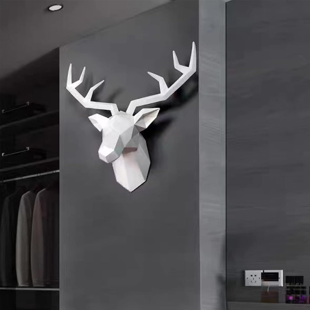 White Deer Head Wall Sculpture,Modern Art Wall Hanging,3D Wall Decor,Gallery Living Room Resin Animal Head Decoration
