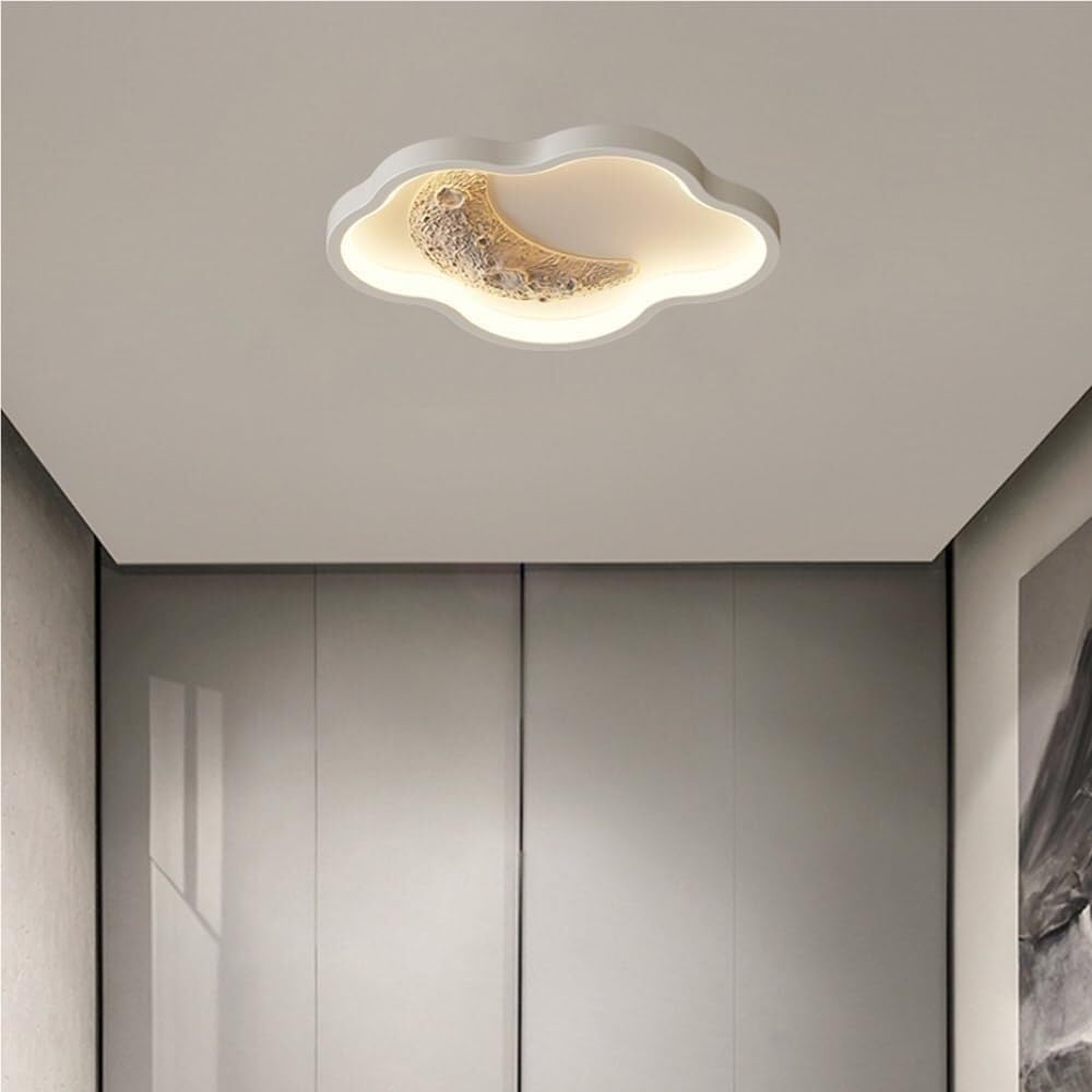 Ceiling Light Modern White Flush Mount Fixture Moon and Cloud Design 3 Color Changing Decorative Lamp Soft Ambient