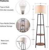 Floor Lamp, Standing Reading Light with Shelves and Fabric Shade, Modern Tall Pole Lamp