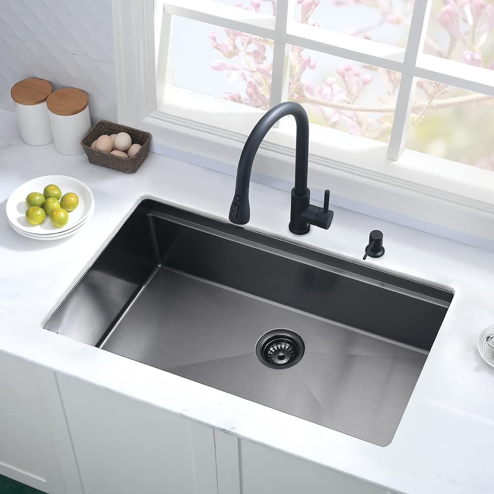 Hovheri 25x19 Black Undermount Kitchen Sink Workstation Stainless Steel