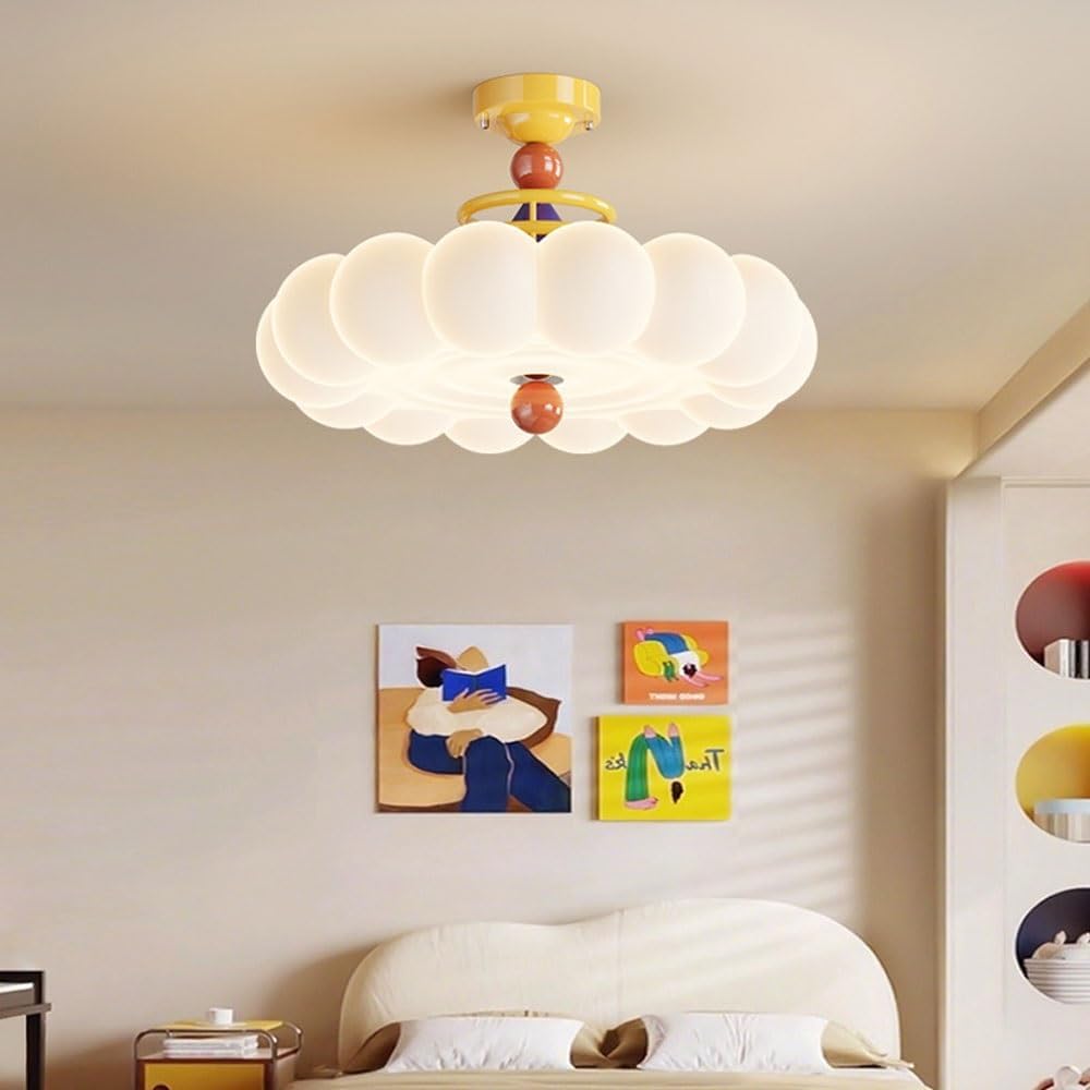 Modern Semi Flush Mount Ceiling Light, Cloud Kids Room Ceiling Lamp, 40cm Full Spectrum Eye-Care LED, Color