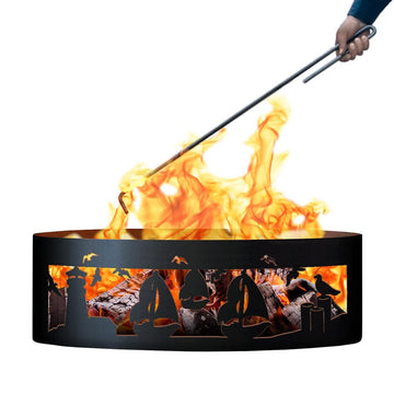 Sailboat Unpainted 12 in. Tall 48 in. Diameter Outdoor Fire Ring with Fire Poker - 48 x 48 x 12 in.
