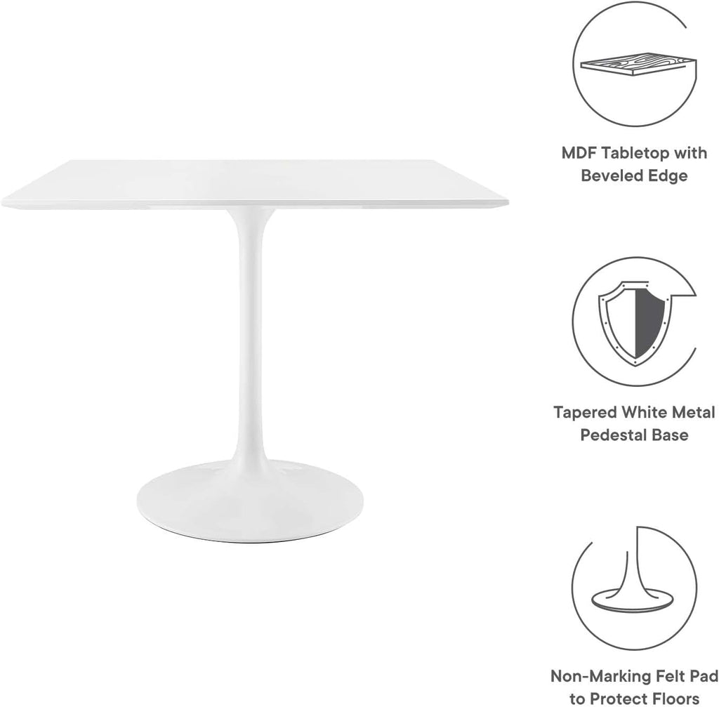 Lippa 36" Mid-Century Modern Dining Table with Square Top and Pedestal Base in White