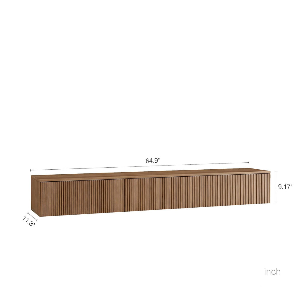 65" Floating TV Stand Wall Mounted, 16-Color LED 4 Modes Modern Fluted TV Console with 3 Flip-Down Cabinets