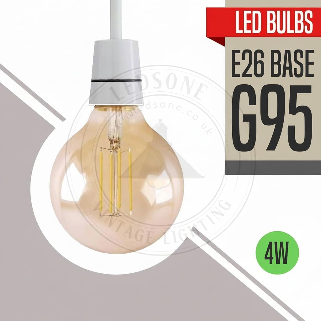 E26 G95 LED Globe Bulb 4W 40W Equivalent 2700K Amber Glass Filament Lamp