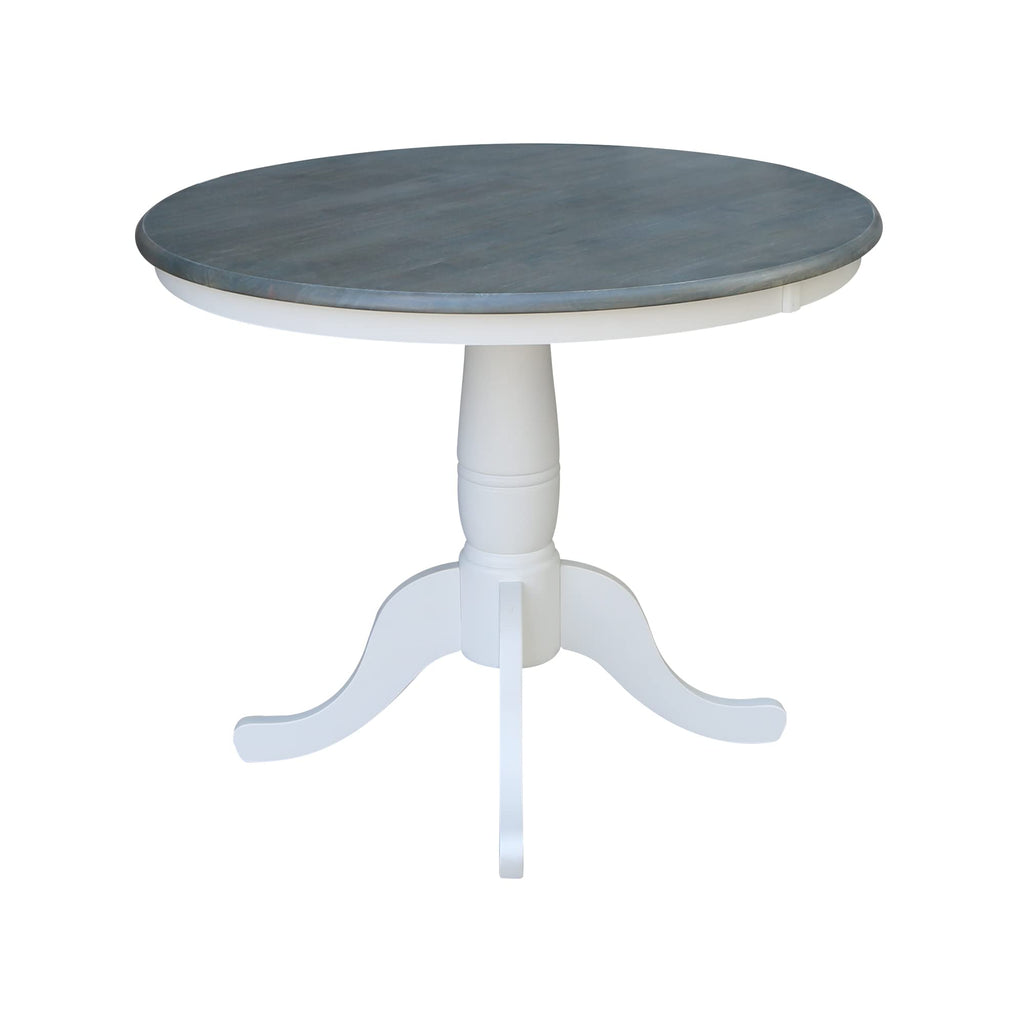 36" Round Top Pedestal Dining Table, 29.1" High, White/Heather Gray