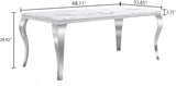 Luxury Marble Dining Table Rectangular 68" Faux Marble Kitchen Table with Silver Mirrored Stainless Steel Legs, White