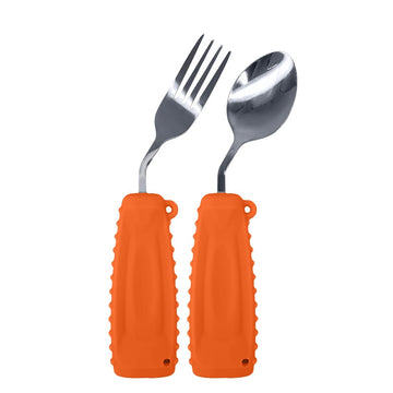 Adaptive Utensils, Curved Angled Spoon and Fork Set, for Tremors Parkinsons Limited or Elderly, Weight Cutlery with