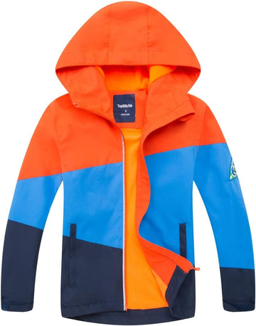 Boys Girls Hooded Color Block Waterproof Fleece Lined Windbreaker Jacket
